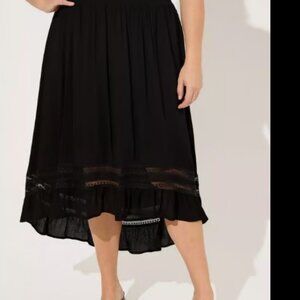 Torrid Size 0 Black Crinkle Gauze Hi-Low Maxi Skirt – Flowy Boho Goth Vibe